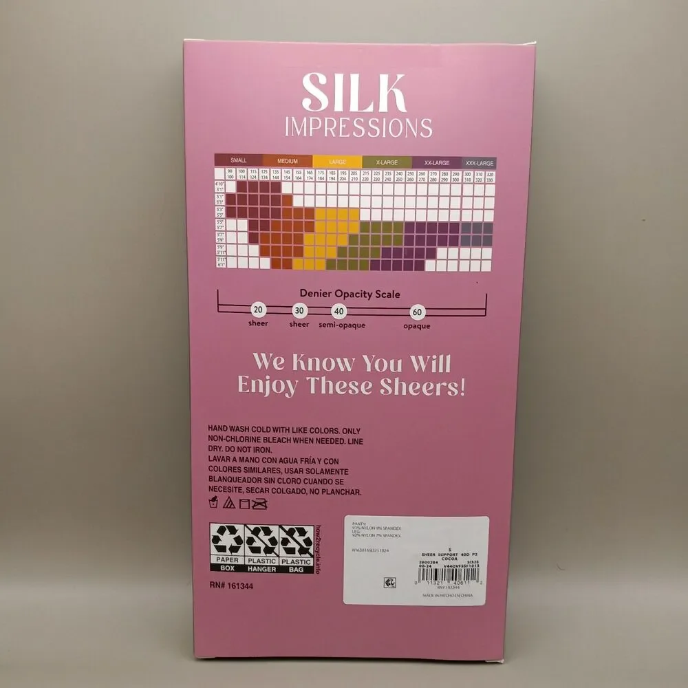 Silk Impressions 2 Pk Sheers Small High Support High Waisted  40 Denier Cocoa